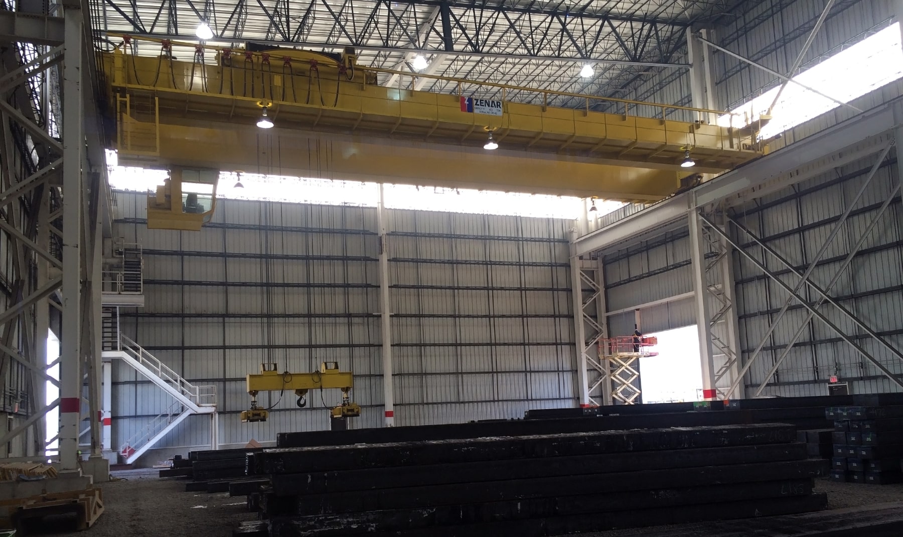 Under an overhead crane in facility